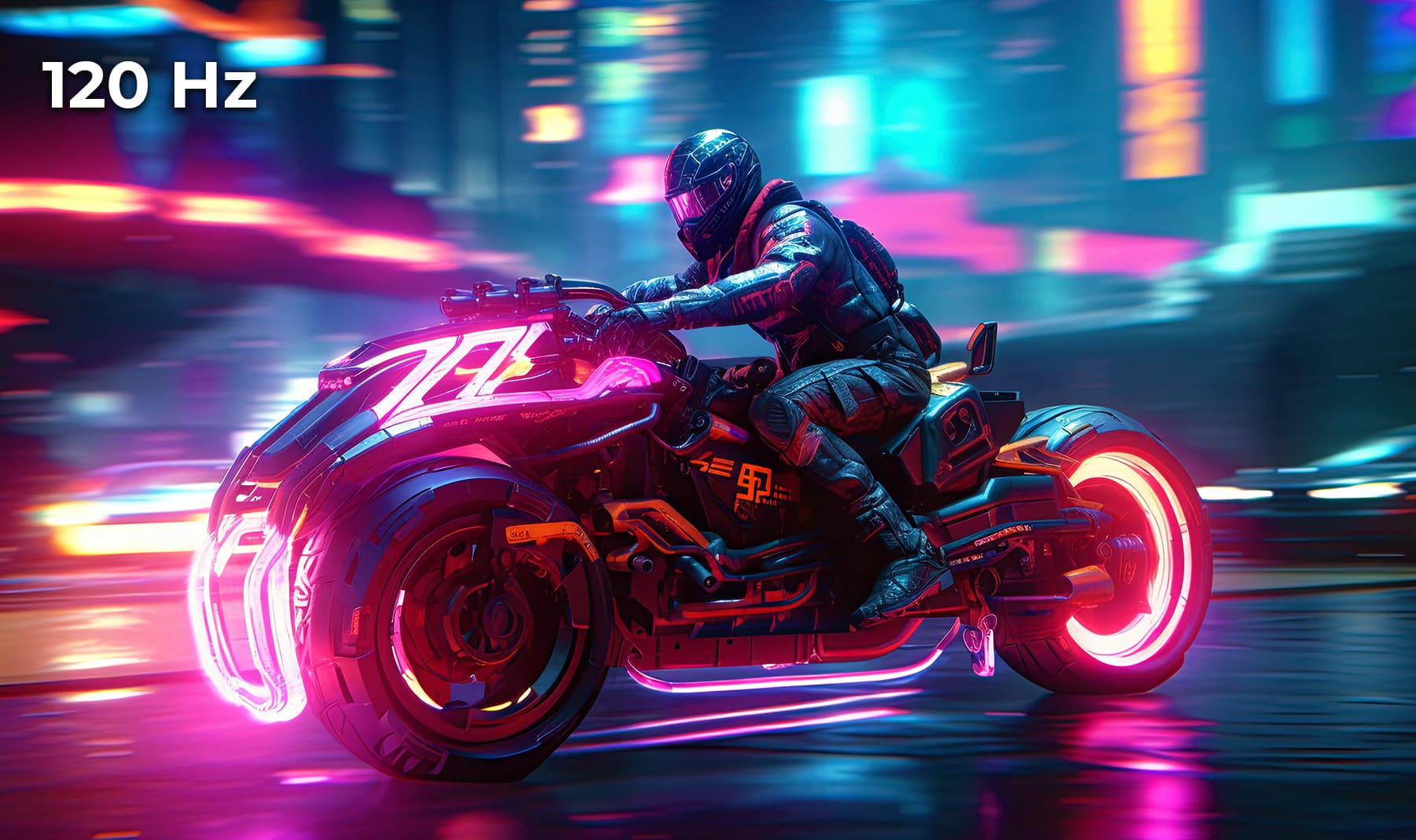 Futuristisches Motorrad, welches schnelle Bewegungen darstellen soll, für ein Vergleichsbild scharf in 120 Hertz