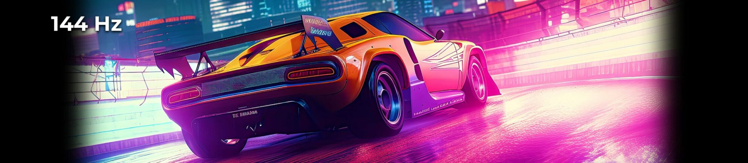 Sportwagen, welcher schnelle Bewegungen darstellen soll, für ein Vergleichsbild schwarf in 144 Hertz