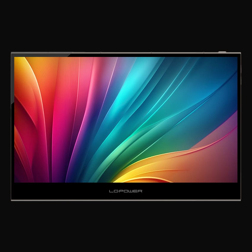 LC-M16-4K-UHD-P-OLED portabler Monitor mit grauem Hintergrund von vorne
