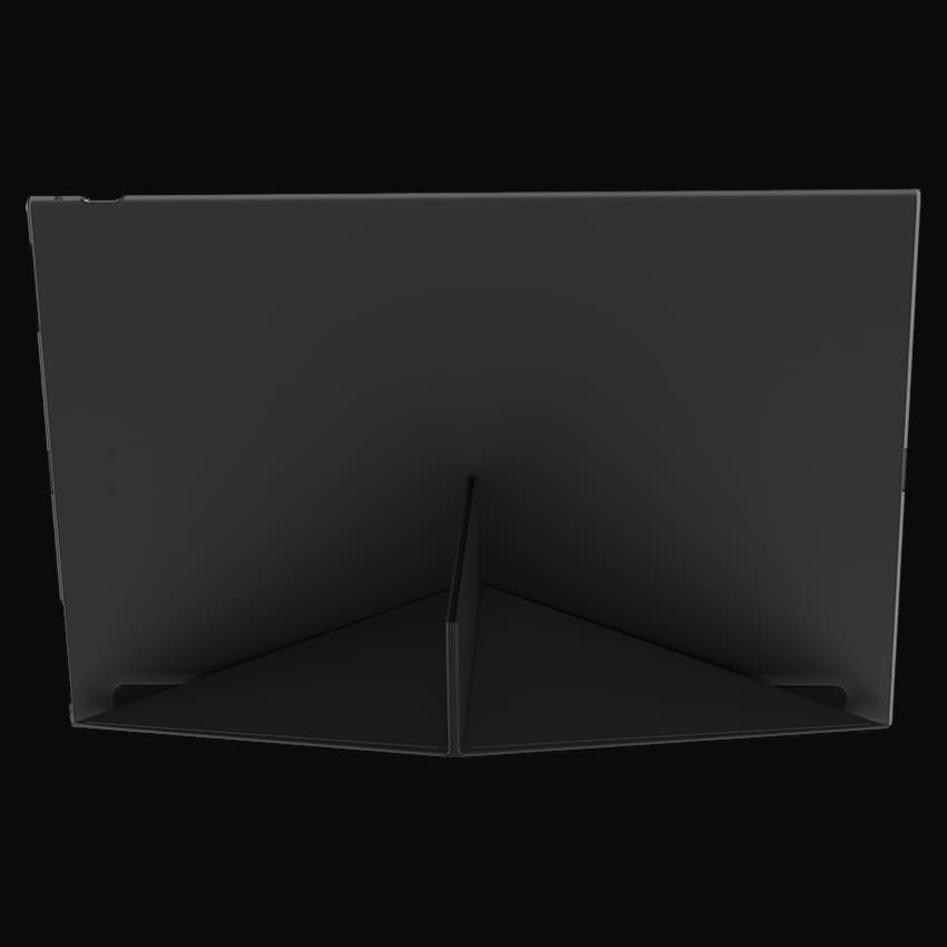 LC-M16-4K-UHD-P-OLED portabler Monitor mit grauem Hintergrund inklusive Ständer von hinten