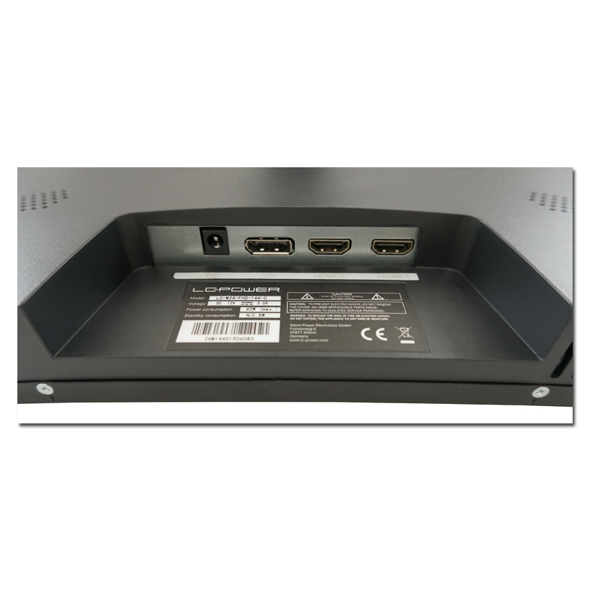 Anschlüsse, die unterhalb des Monitors zu finden sind wie HDMI, AUX und DP