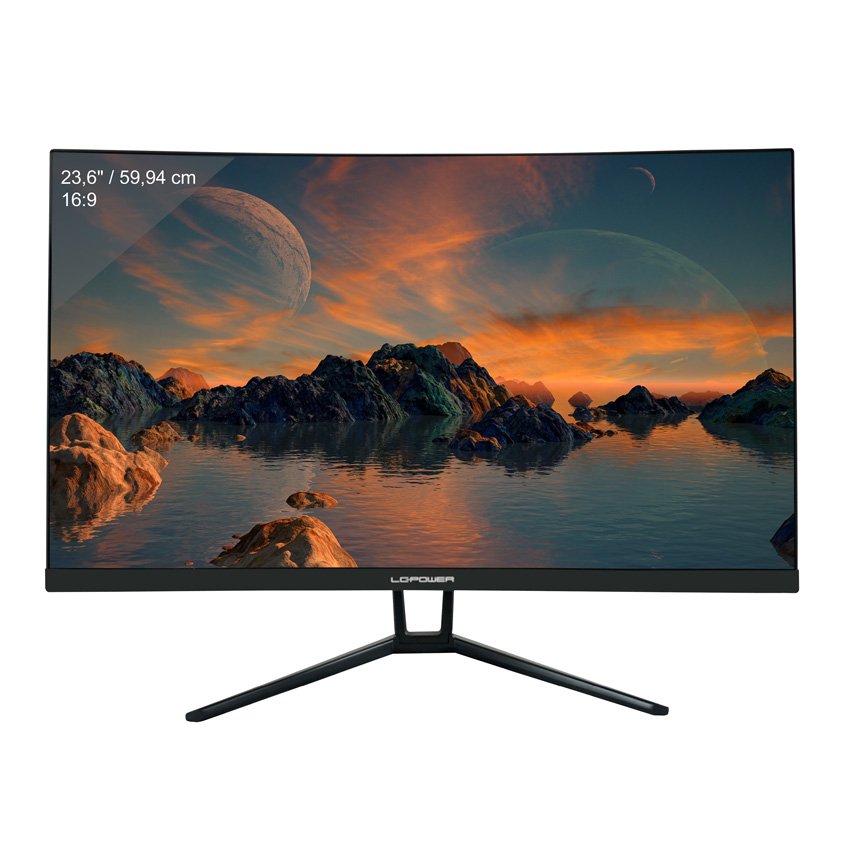 Frontale Ansicht des Monitors mit weißem Hintergrund.