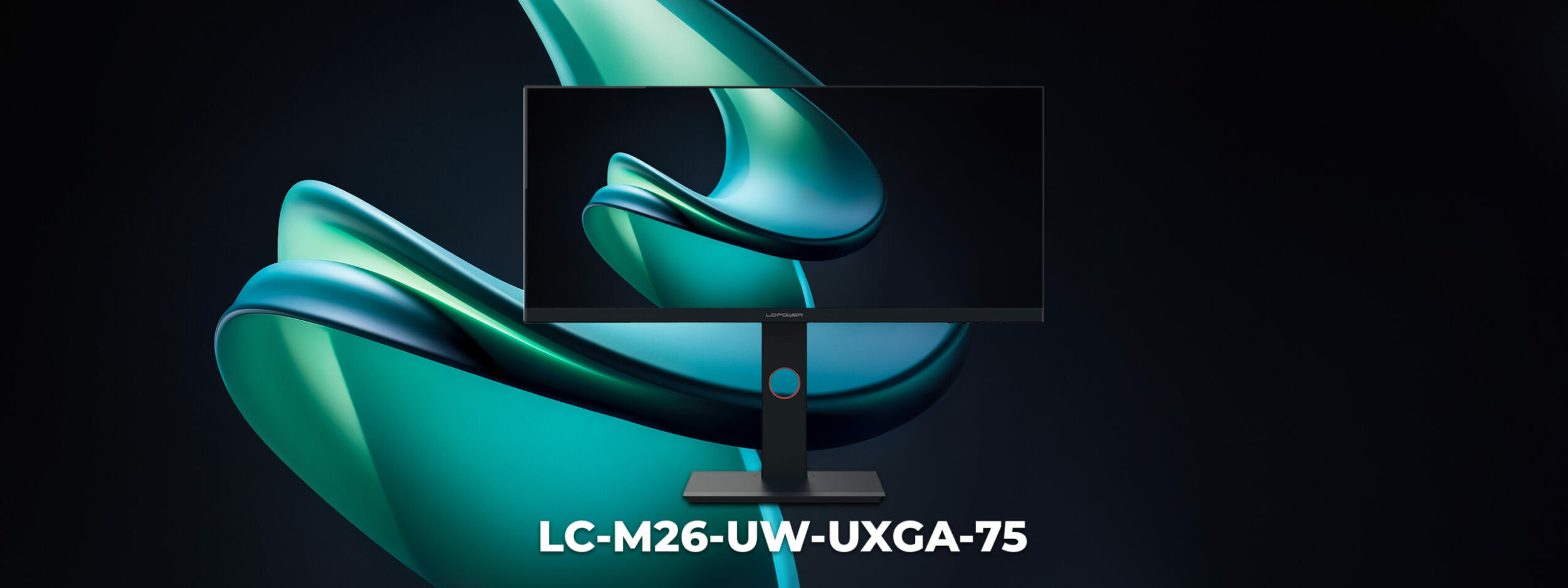 LC-M26-UW-UXGA-75 vor einem grün schwarzen Hintergrund in Wellenform.