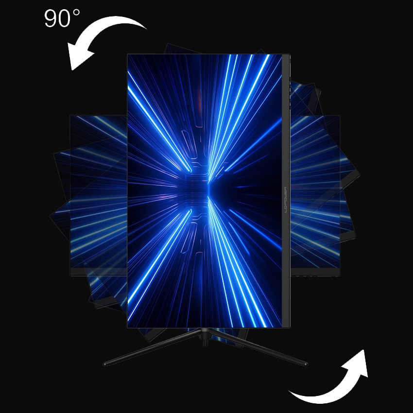 Darstellung der Pivot 90 Grad-Funktion am LC-M27-4K-UHD-144-V2 Gaming Monitor mit grauem Hintergrund