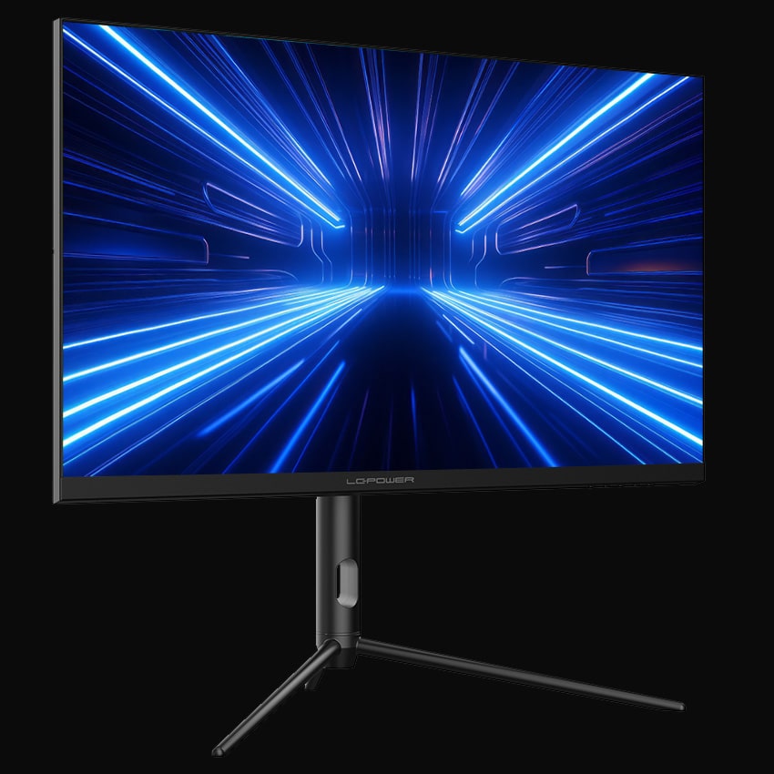 LC-M27-4K-UHD-144-V2 Gaming Monitor mit grauem Hintergrund von vorne links