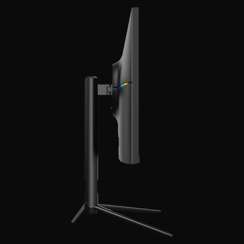LC-M27-4K-UHD-144-V2 Gaming Monitor mit grauem Hintergrund von rechts
