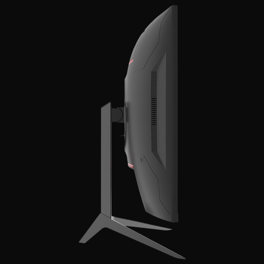 Seitliche Ansicht Monitor mit grauem Hintergrund.