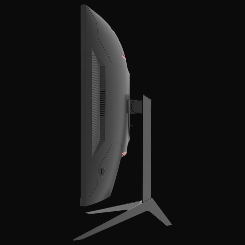 Seitliche Ansicht Monitor mit grauem Hintergrund.