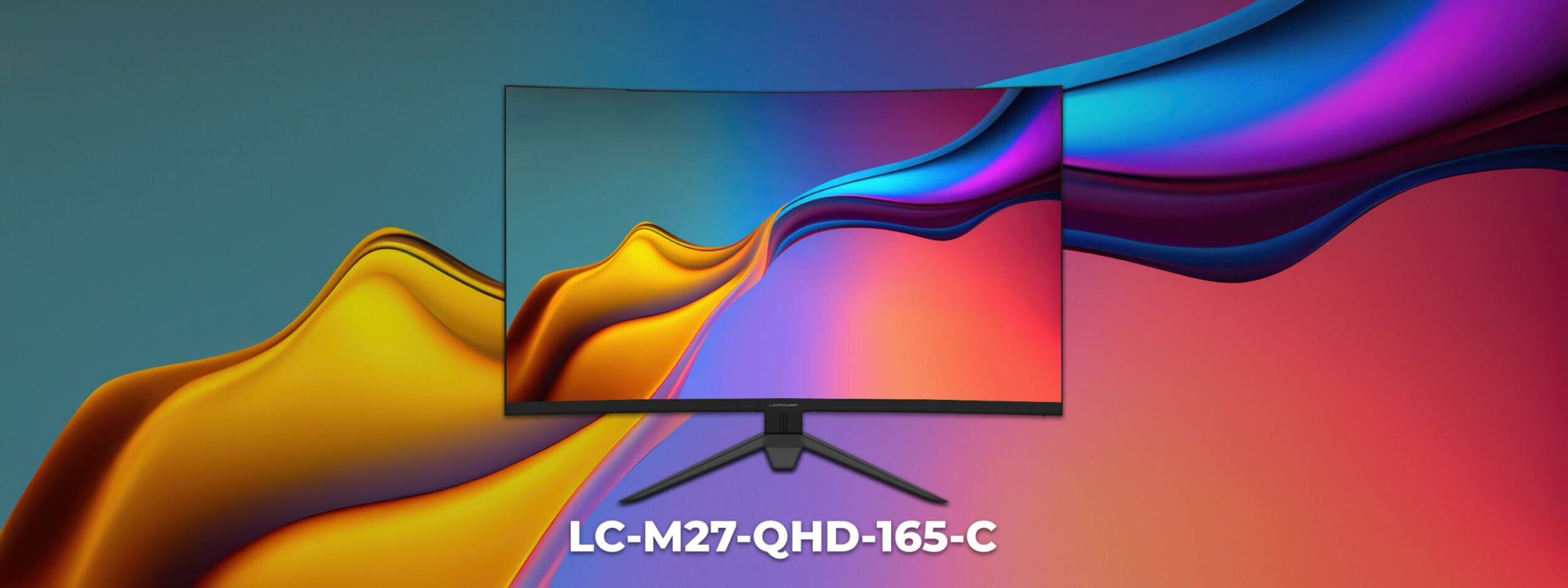 Hero Image des Monitors LC-M27-QHD-165-C mit einem lila und pinken Hintergrund.