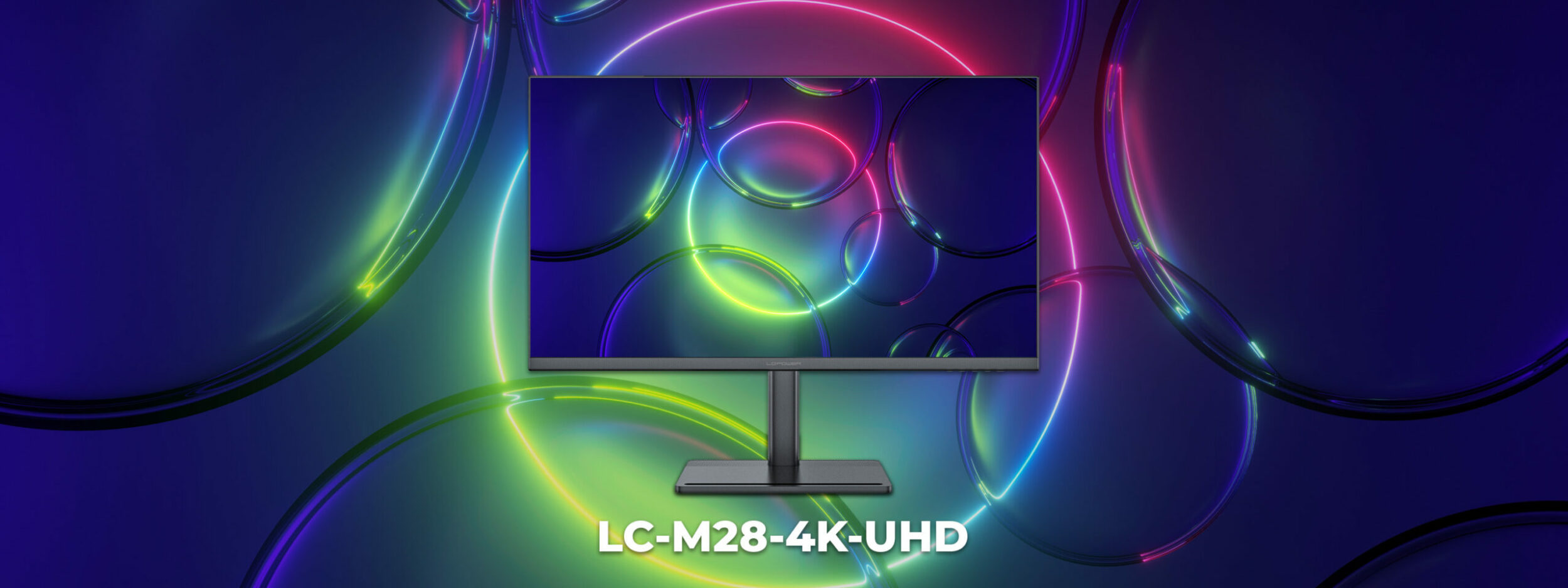 LC-M28-4K-UHD Monitor mit Wasserblasen und Neonlicht