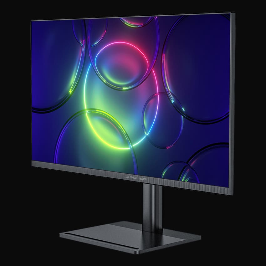 LC-M28-4K-UHD Monitor mit grauem Hintergrund von vorne rechts