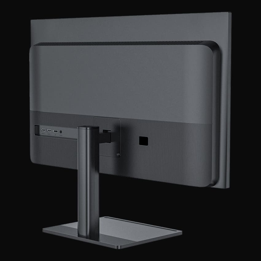 LC-M28-4K-UHD Monitor mit grauem Hintergrund von rechts hinten