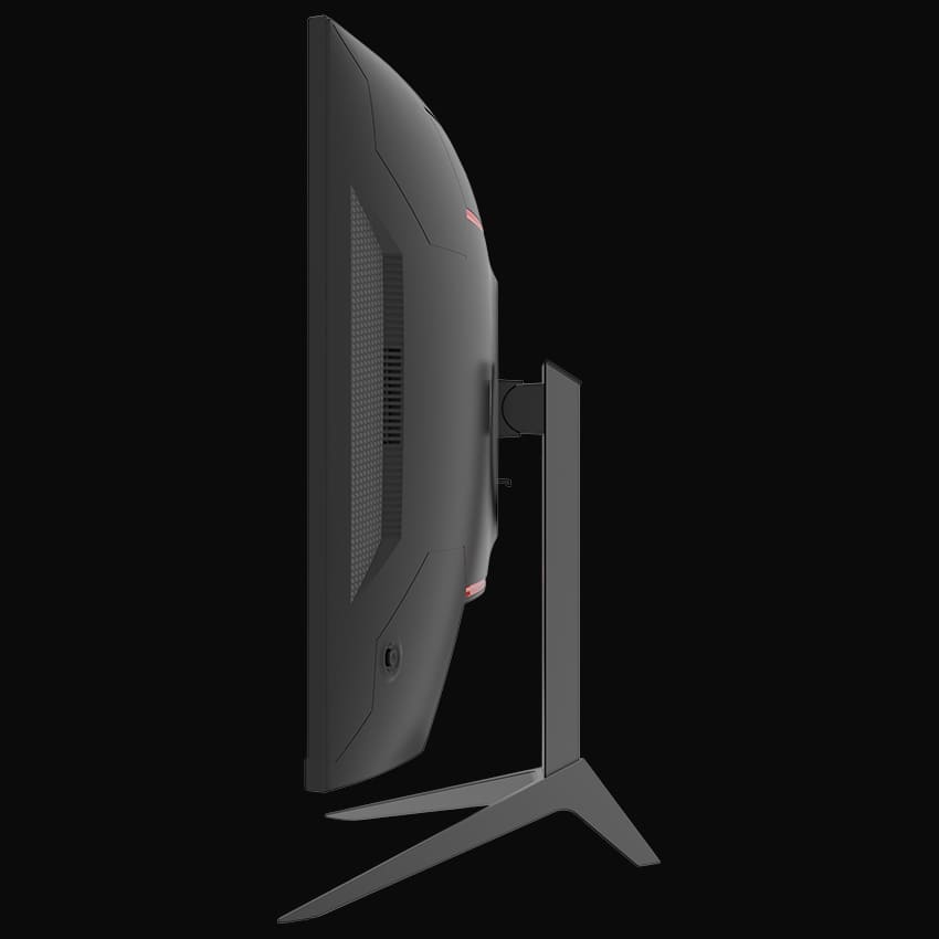 Seitliche Ansicht Monitor mit grauem Hintergrund.