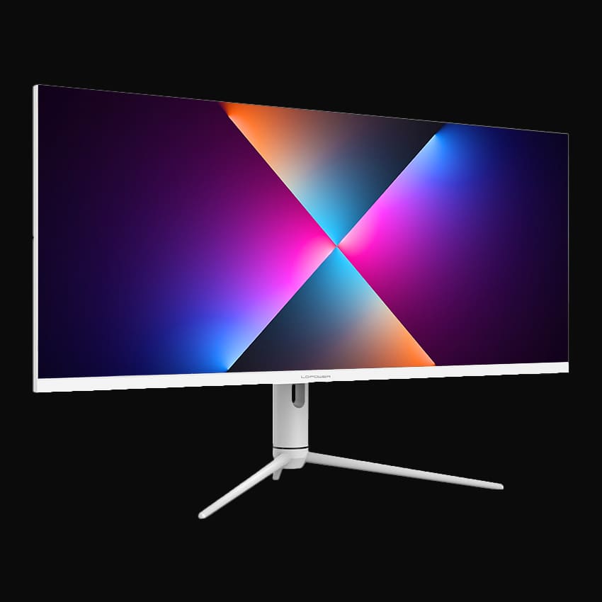 LC-M40-UWQHD-144 Gaming Monitor mit grauem Hintergrund von vorne links