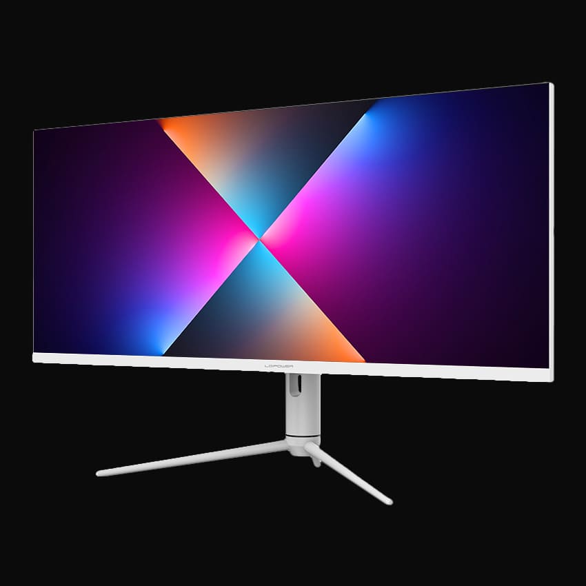 LC-M40-UWQHD-144 Gaming Monitor mit grauem Hintergrund von vorne rechts