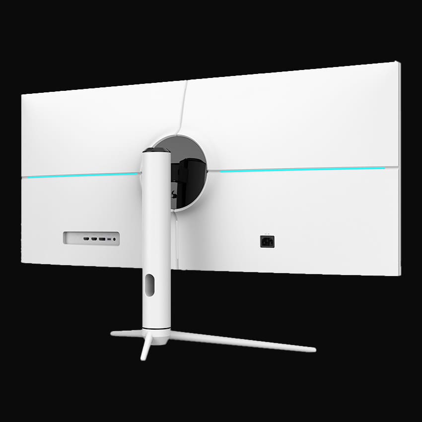 LC-M40-UWQHD-144 Gaming Monitor mit grauem Hintergrund von hinten rechts