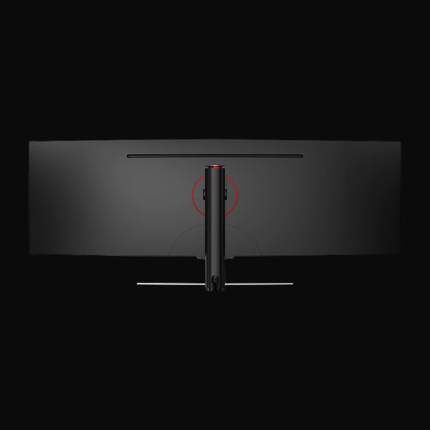 Rückseite des Monitors auf grauem Hintergrund.