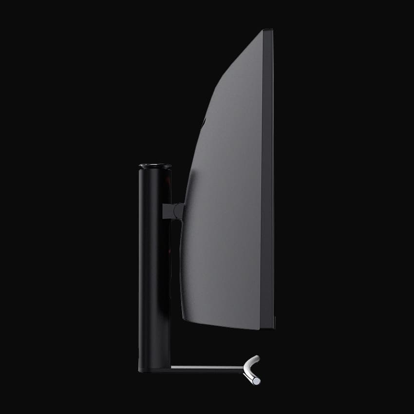Seitliche Ansicht Monitor mit grauem Hintergrund.