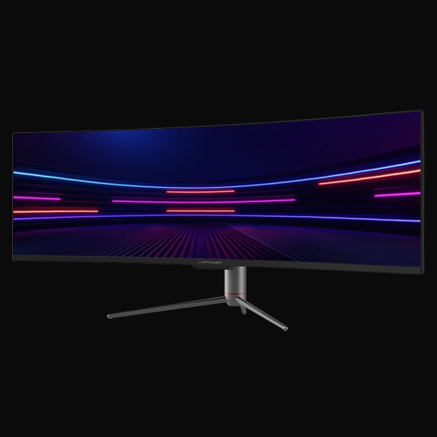 Monitor in leicht seitlicher, frontaler Ansicht und grauem Hintergrund.