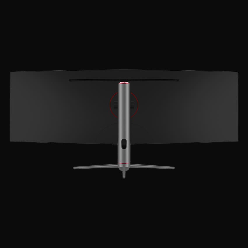 Rückseite des Monitors auf grauem Hintergrund.