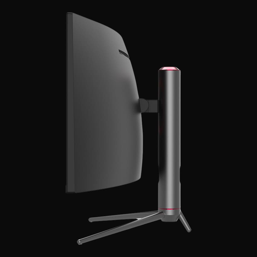 Seitliche Ansicht Monitor mit grauem Hintergrund.