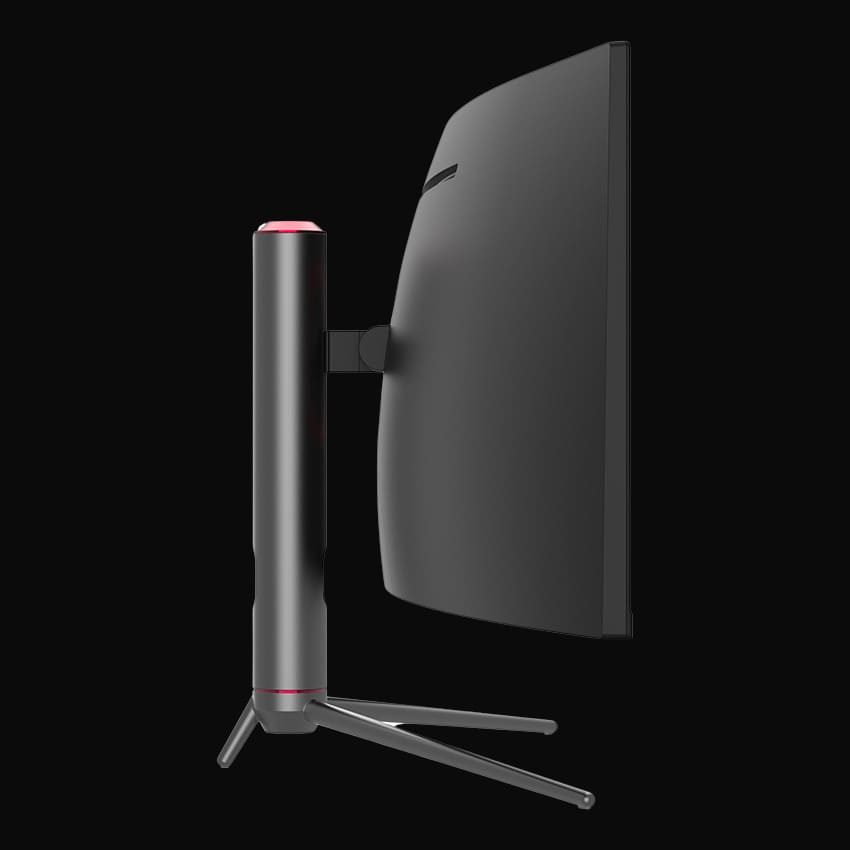 Seitliche Ansicht Monitor mit grauem Hintergrund.