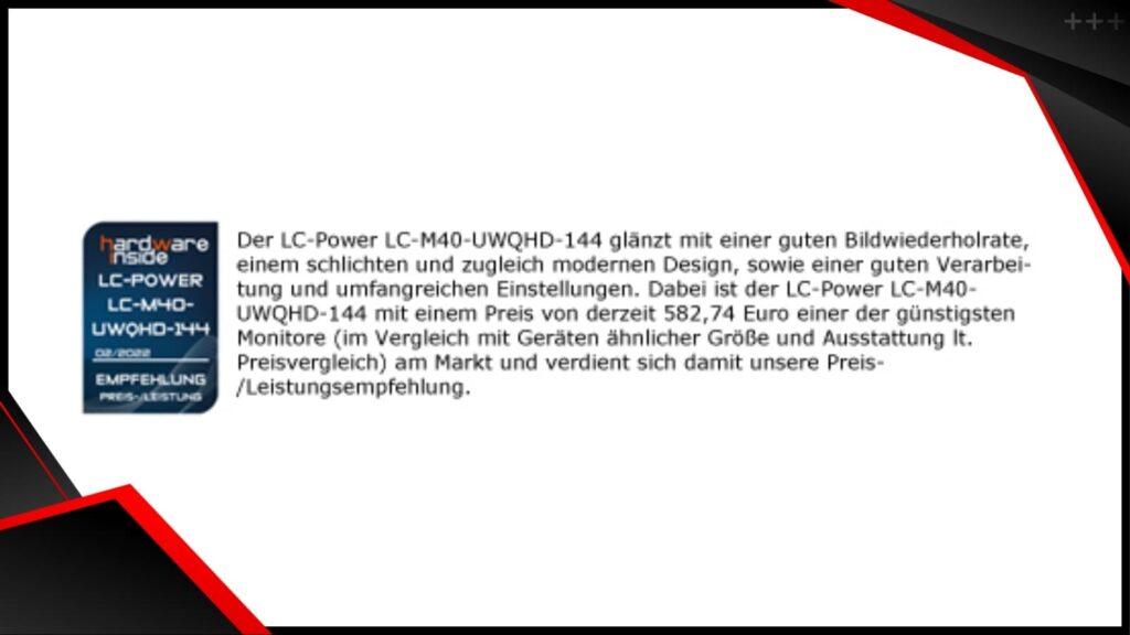 Review Hardwareinside.de LC M40 UWQHD 144