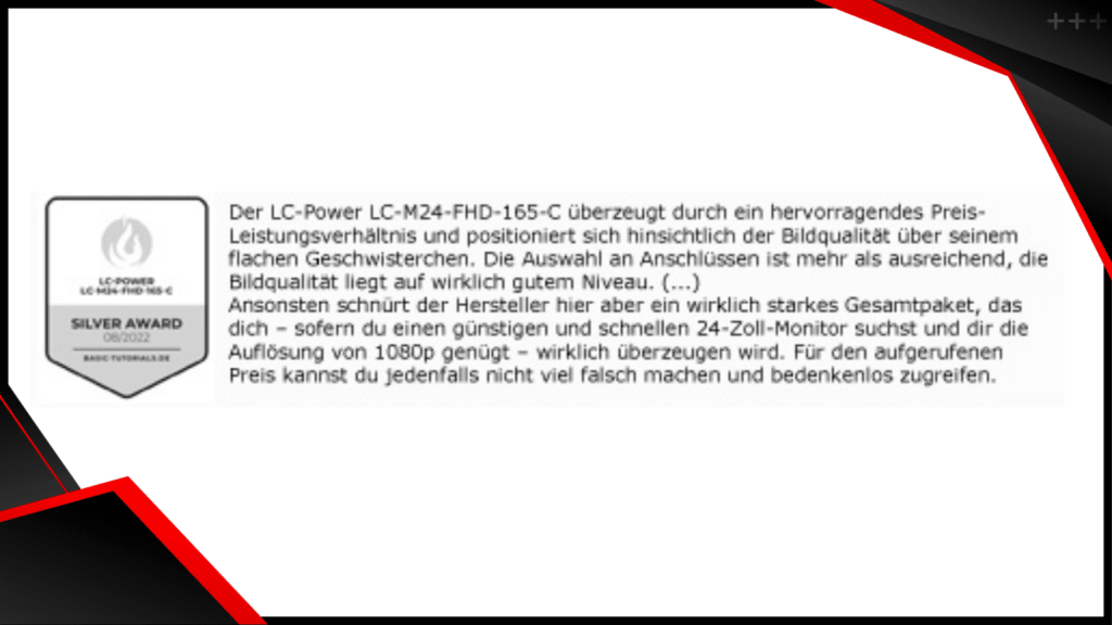 Zusammenfassung der positiven Review von Basic Tutorial zum LC-M24-FHD-165-C