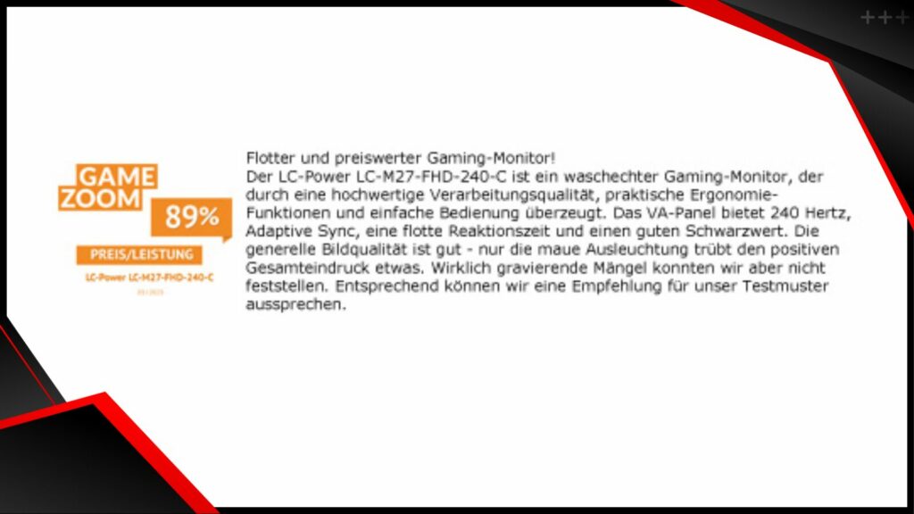 Zusammenfassung der Review von GameZoom zum LC-M27-FHD-240-C