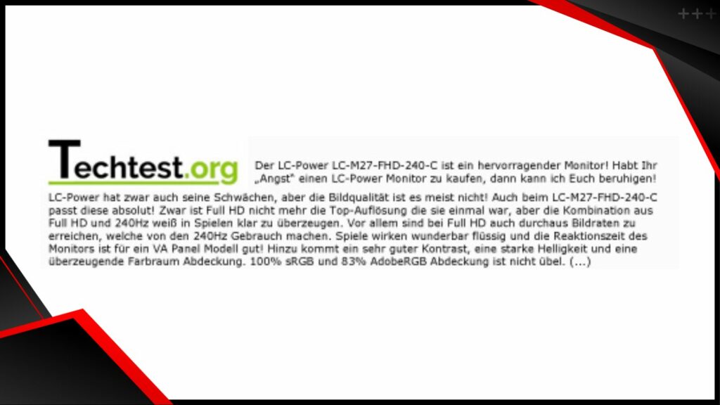 Zusammenfassung der Review von Techtest.org zum LC-M27-FHD-240-C