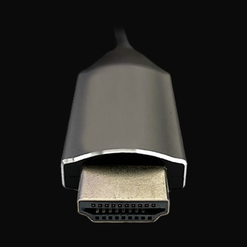 HDMI Anschluss des LC-C-C-HDMI-2M Monitorkabels vor einem dunklen Hintergrund.