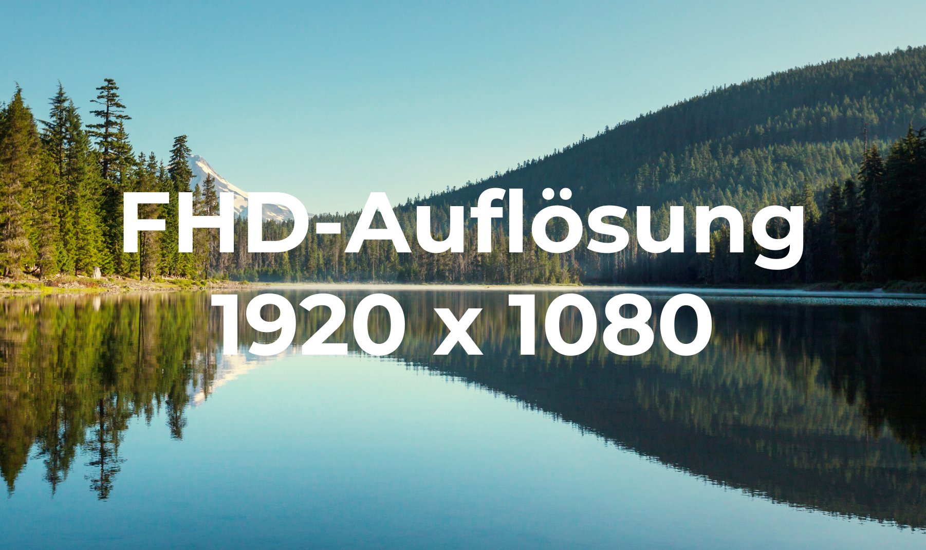 Ein idyllischer See mit Reflektionen für die Darstellung der Auflösung FHD mit 1920 x 1080 Pixeln