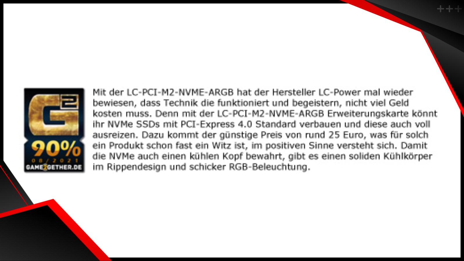 LC PCI M2 NVME ARGB textreview game2gether