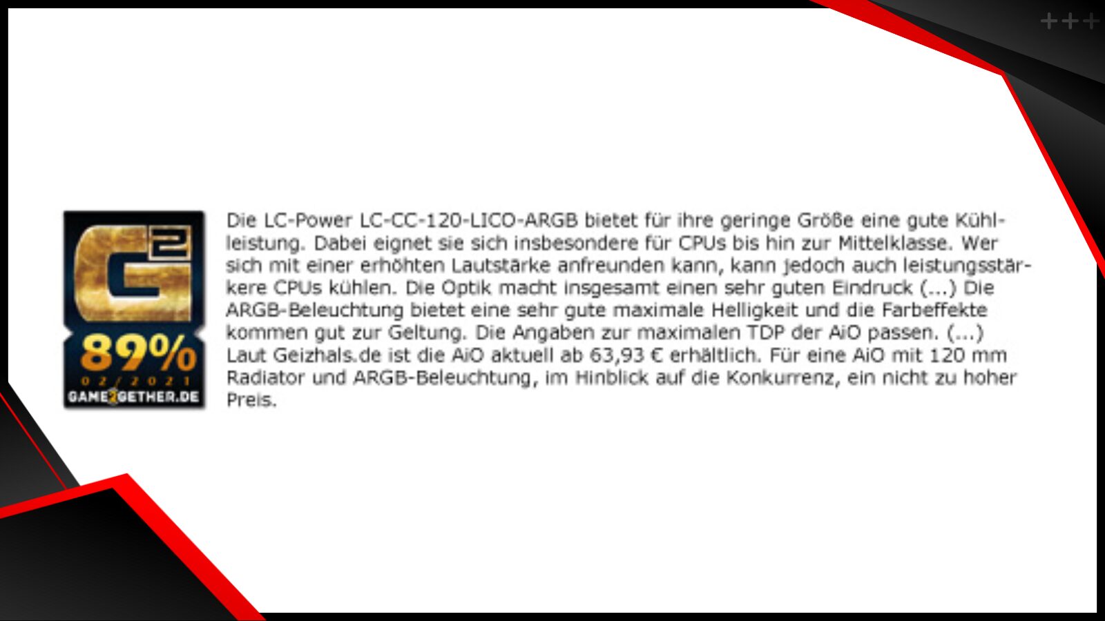 LC CC 120 LiCo ARGB review Game2Gether.de