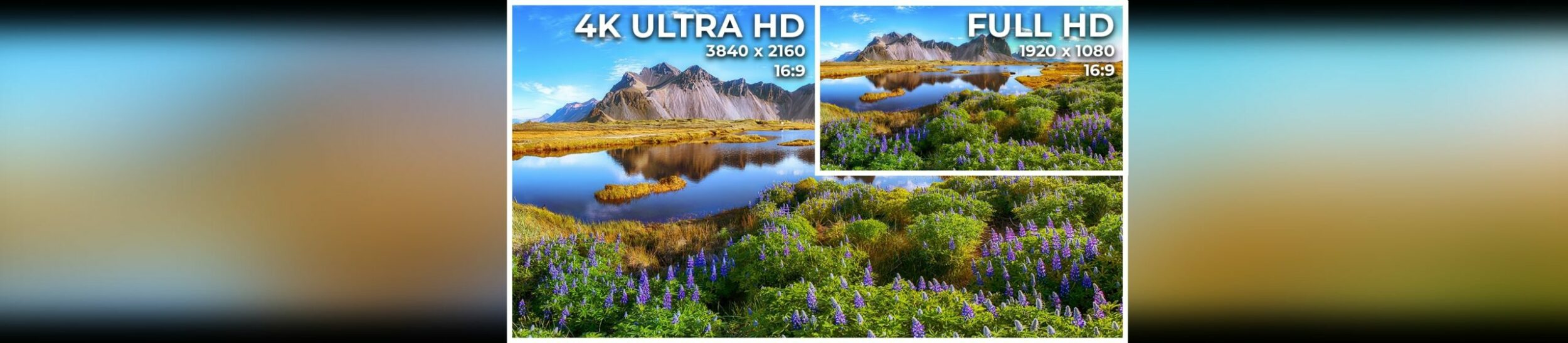 Eine Landschaft als Vergleich zwischen 4K Ultra HD Aufloesung und FHD Aufloesung