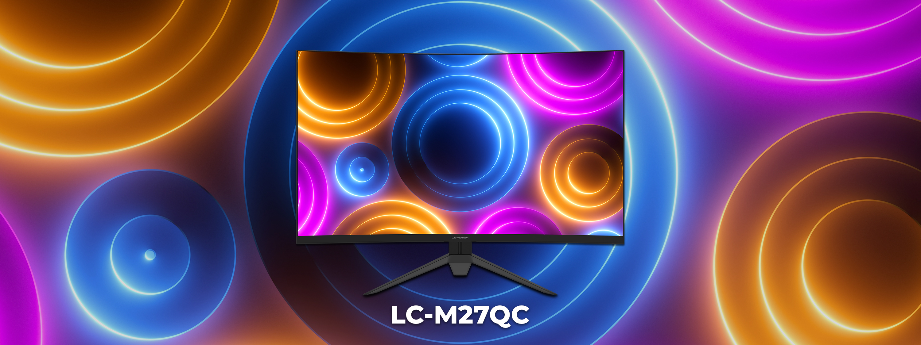 Hero Image des Monitors LC-M27QC mit einem bunten Hintergrund.