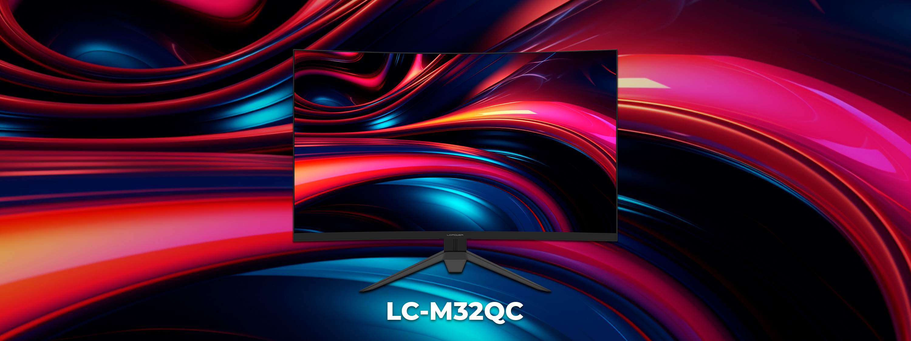 Hero Image des Monitors LC-M32QC mit einem bunten Hintergrund.