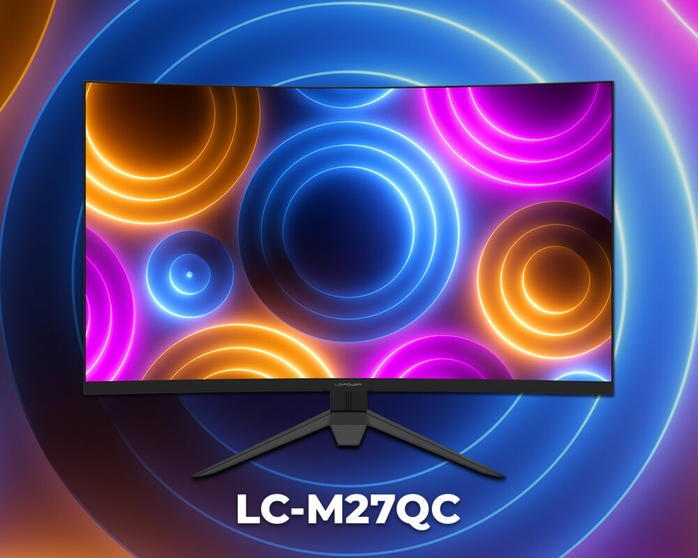 Hero Image des Monitors LC-M27QC mit einem bunten Hintergrund.