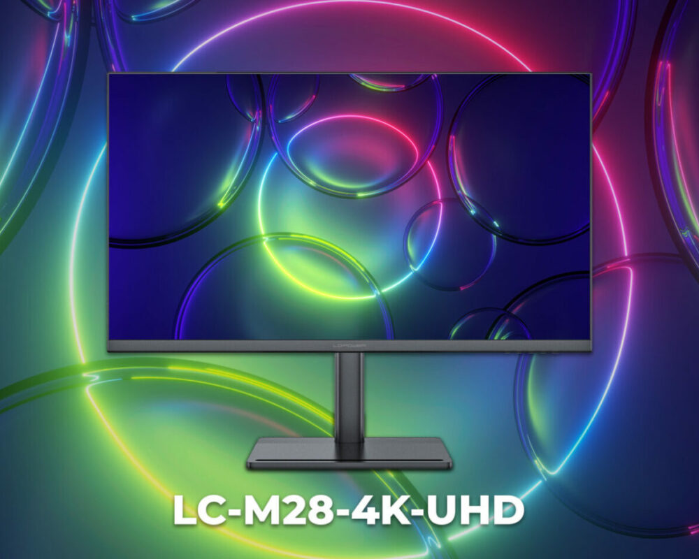 LC-M28-4K-UHD Monitor mit Wasserblasen und Neonlicht