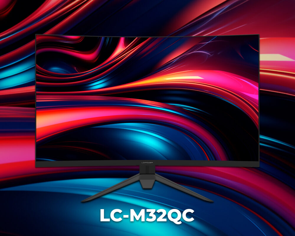 Hero Image des Monitors LC-M32QC mit einem bunten Hintergrund.